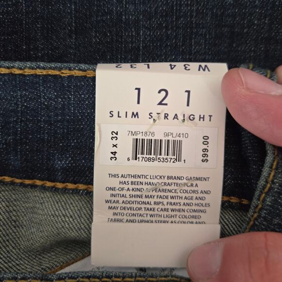 Lucky Brand Men's 121 Slim Straight Jeans 34X32 Faded Whiskered Denim Basic NWT - Picture 10 of 15